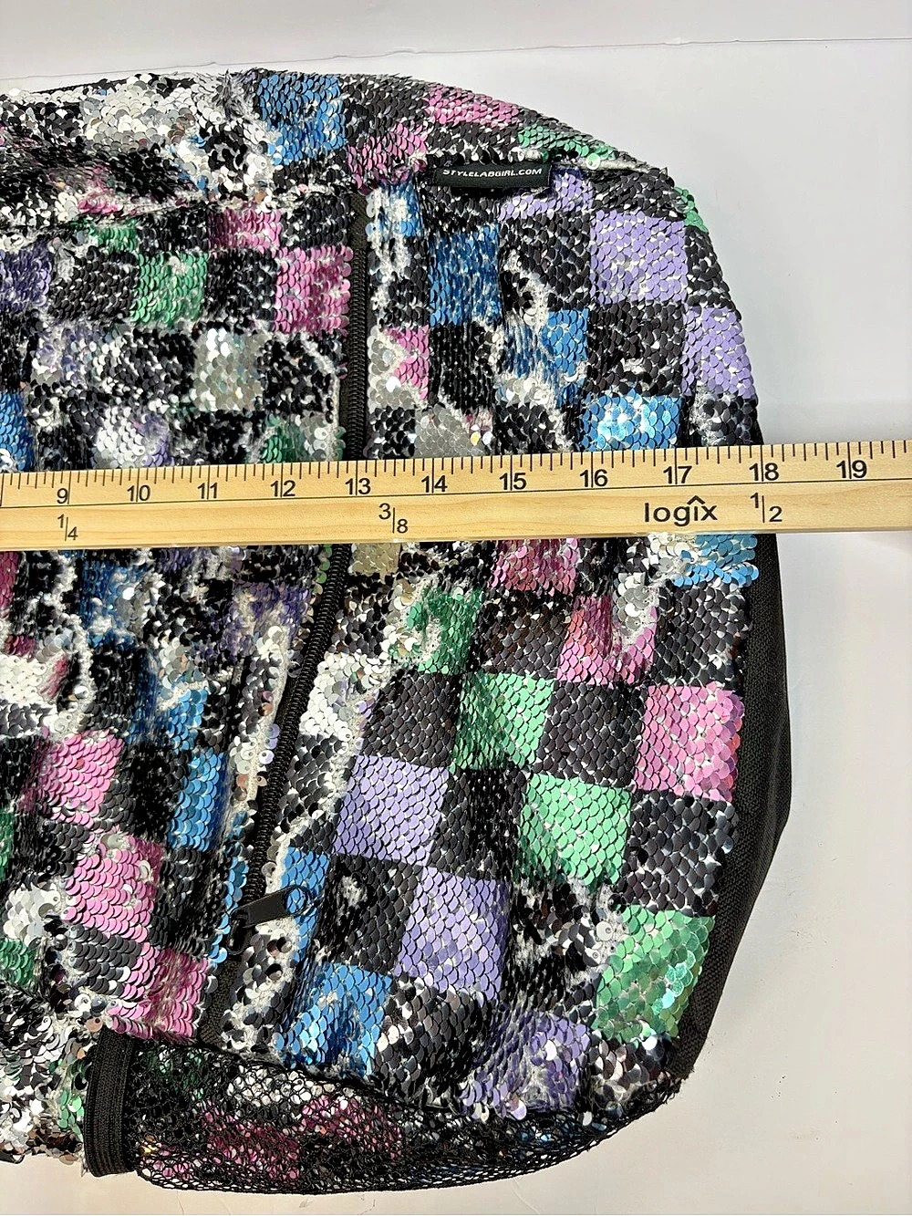 StyleLab.com Sequin Checkered Backpack in Black & Multicolor Like New - Picture 4 of 4